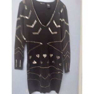 Sweater Dress Black Silver Embellished‎ Party Cocktail Dress